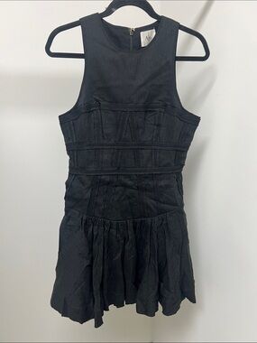 Aje Black Textured Sleeveless Drop-Waist Dress